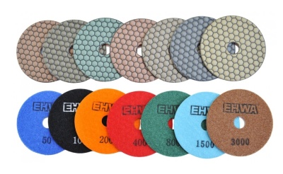 Алмазные гибкие шлифовальные круги EHWA Hexagonal Pads 7-STEP №200 D100 Алмазные гибкие шлифовальные круги EHWA Hexagonal Pads 7-STEP №200 D100